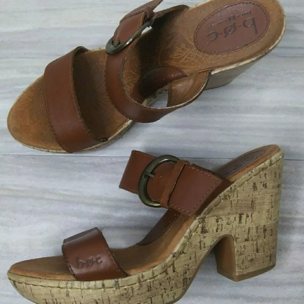  BOC Born Leather Cork Heels Buckle Straps Sandals
